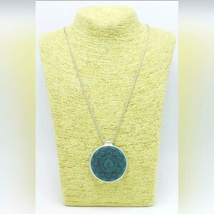 The Sak Womens Etched Inlay Pendant Necklace 28" Pendant 2 1/4 ×2" NWT